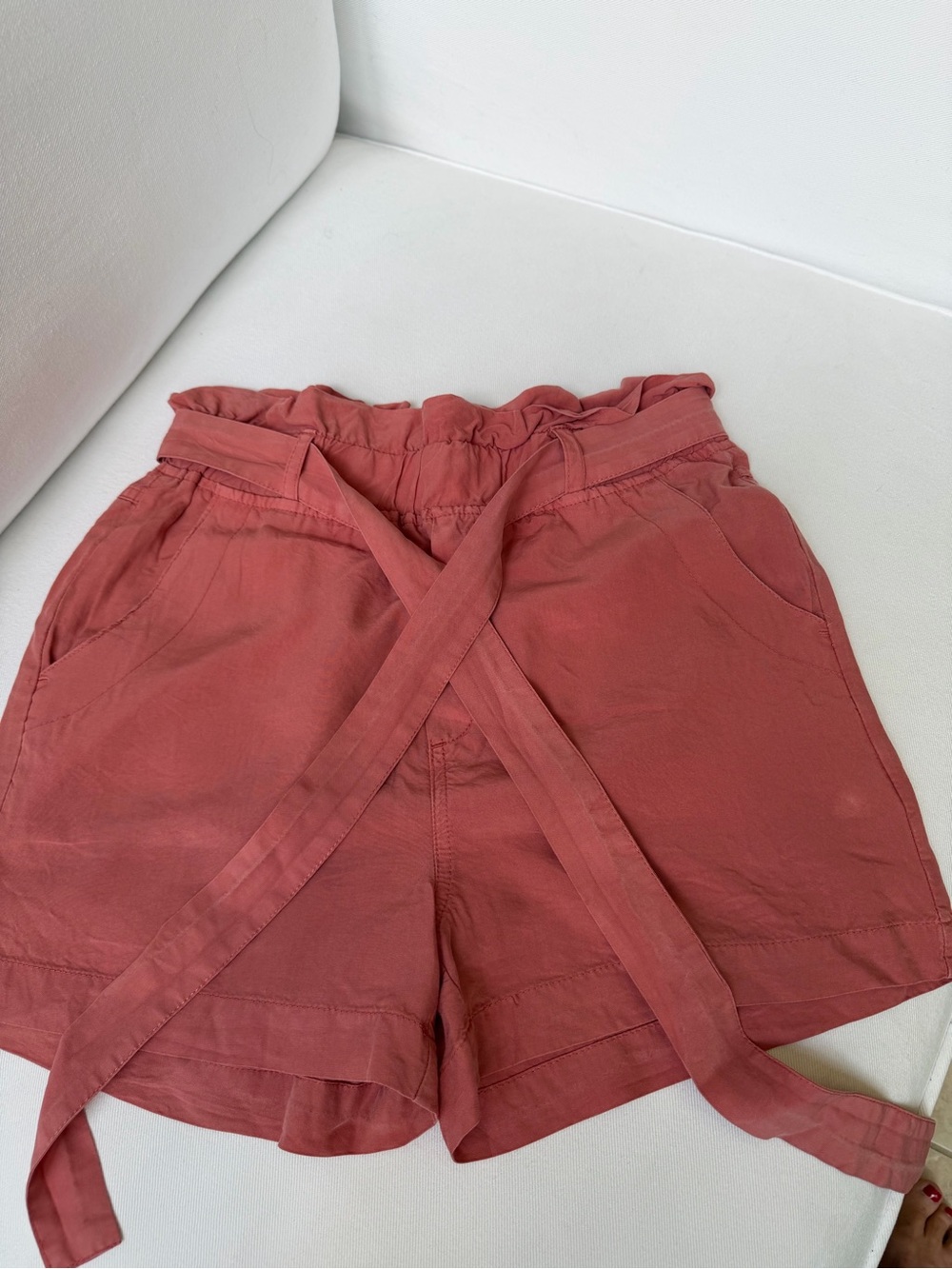 Thread & Supply High-Waist Paperbag Shorts in Rosewood
